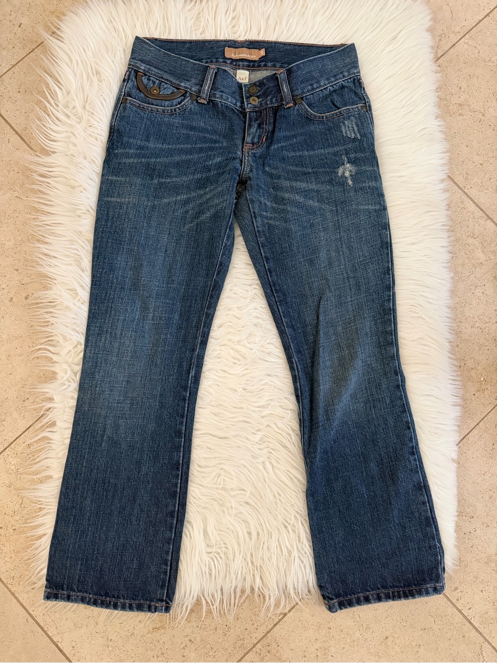 RARE! Abercrombie & Fitch Y2K Low Rise Cropped Jeans Distressed Women Size 00